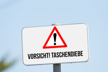 Ein Schild warnt vor Taschendieben