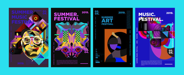 Obraz premium Summer Colorful Art and Music Festival Poster and Cover Template for Event, Magazine, and Web Banner.