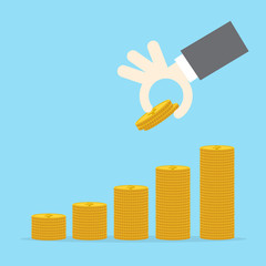 Saving money concept preset by Male hand putting money coin stack growing business