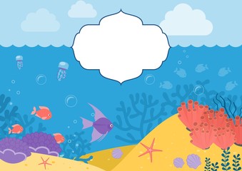 Fototapeta na wymiar Underwater background. Background with marine animals.