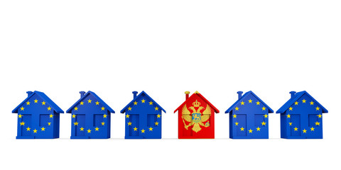 House with flag of montenegro in a row of EU flags