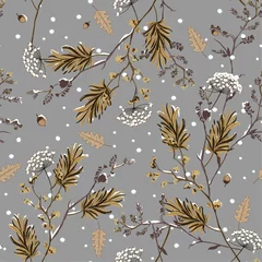 Stickers pour porte Gris Vecteur de modèle sans couture de neige d& 39 hiver dans la fleur de jardin délicate conception d& 39 ambiance douce et belle pour la mode, le tissu, le papier peint et toutes les impressions