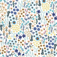 Sweet pastel small liberty many kind of Wild flowers pattern. Hand drawn meadow Floral Seamless vector design for fashion,fabric wallpaper © MSNTY_STUDIOX