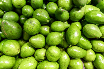 Fresh organic exotic green avocado on a local food market, Bali island. Avocado background.