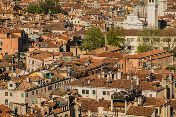 Fototapeta na wymiar An aerial view of the roofs of the town of Venice in Italy