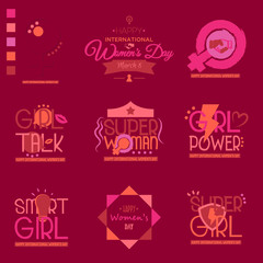 Happy International Women's Day. Set of Feminism slogans and inspirational quotes for women. vector illustration.