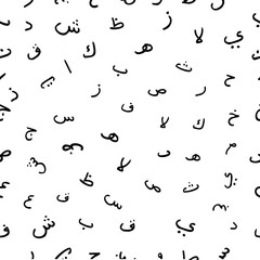 Seamless Black Hand Draw Sketch Pattern for Background, Arabic Font Paper Wrap, Banner, curtain, etc