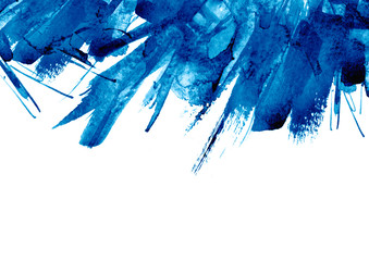 Watercolor blue background, blot, blob, splash of blue paint on white background. Watercolor blue sky, spot, abstraction. Abstract art illustration, scenic background. Ink drop.  Bright aquamarine.