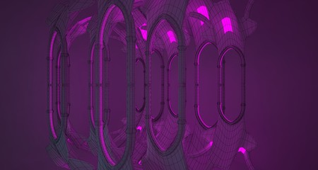 Abstract  white Futuristic Sci-Fi Gothic interior With Pink And Blue Glowing Neon Tubes . 3D illustration and rendering.