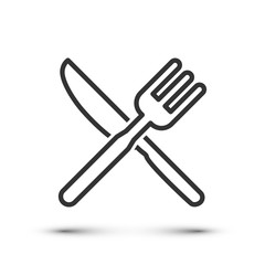 Knife and fork vector linear icon isolated on white background
