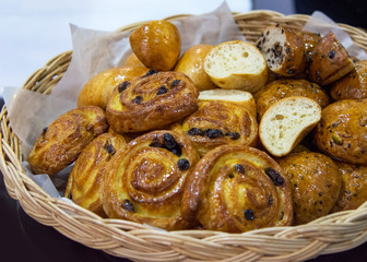Fresh baked croissants at bakery, Freshly baked French croissants