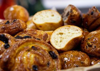 Fresh baked croissants at bakery, Freshly baked French croissants