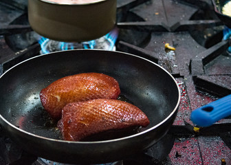 frying pan duck fillet, Delicious duck breast cooked in pan