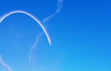 Airshow in Doha, Qatar. Aerobatic team performs flight at air show