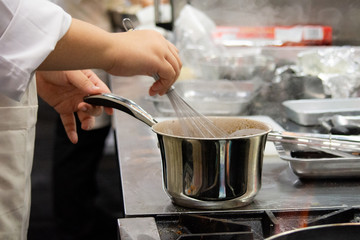 Chef preparing food, meal, in the kitchen, chef cooking, Chef decorating dish