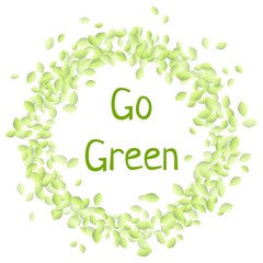 Go Vegan text in a wreath of green leaves circle ornament. Eco vegan isolated vector image
