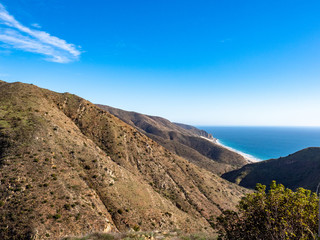 View of beach and Pacific Ocean fromChumash and Mugu Peak trail, Point Mugu State Park, Ventura County, California, USA