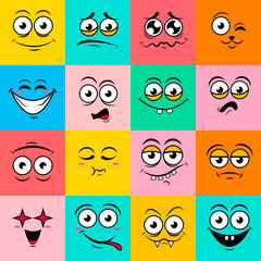 Colorfull set of cute happy smiley emotions,vector illustration