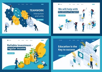 Naklejka premium Isometric Preparation of Audit Reports, Teamwork