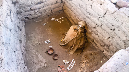 Ancient preinca nazca civilisation cemetery of Chauchilla, Nazca, Peru