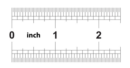 Ruler 2 inches imperial. The division price is 1/32 inch. Ruler double sided. Precise measuring tool. Calibration grid.