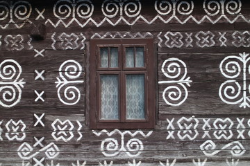 Window in folk architecture reserve in Čičmany, Žilina region, Slovakia