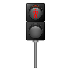 Stop red pedestrian traffic lights icon. Realistic illustration of stop red pedestrian traffic lights vector icon for web design isolated on white background