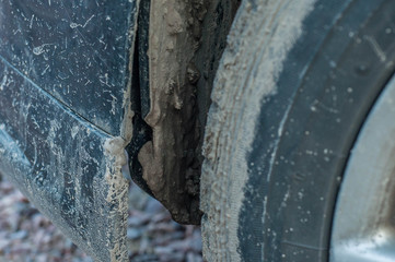 The liner of the car is clogged with dirt