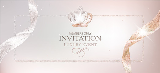 Elegant invitation card with beautiful ribbons. Vector illustration