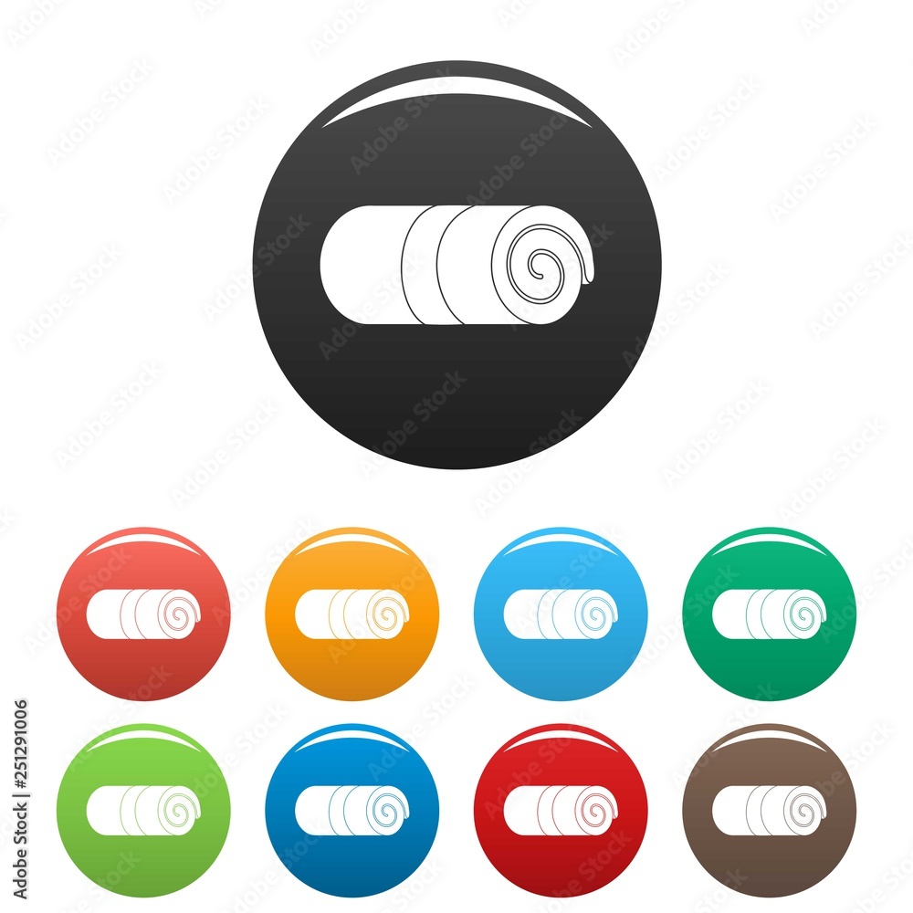 Poster rolled towel icons set 9 color vector isolated on white for any design