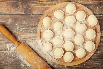 The process of cooking traditional Russian dish - pelmeni