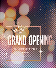 Grand Opening blurred background and golden frame. Vector illustration