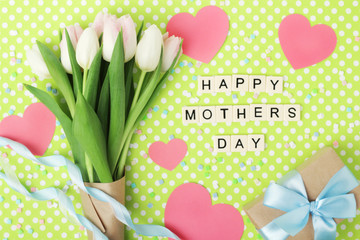 A bouquet of tulips for Mothers day decoration with copy space