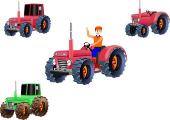 Tractors vector set isolated on white background