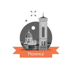 Cathedral and tower view, Italy, Florence symbol, travel destination, famous landmark