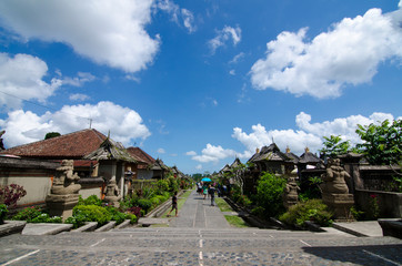Fototapeta na wymiar Penglipuran Village with blue skies above, Kubu, Bangli, Bali, Indonesia