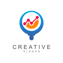 business strategy logo, magnifying glass with marketing chart icon for business logo template