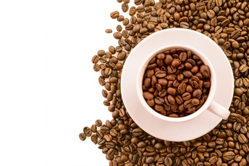coffee bean and a cup of coffee isolated on white background