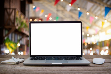 Desk Laptop with blank screen on table