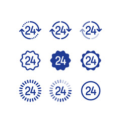 24 hours, open time, service period, customer support, line icon