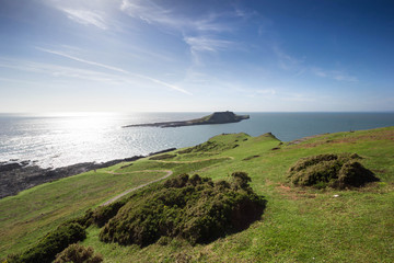 Landscape view of Rhossli Bay, Swansea, UK
