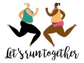 Sport and running propaganda vector concept with two women