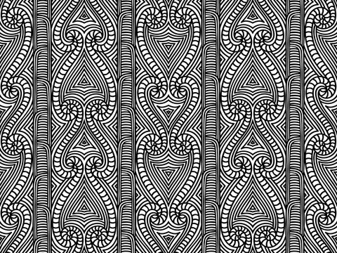 Maori tribal pattern vector seamless. African fabric print. Ethnic polynesian aboriginal art. Mexican black white background for boho textile blanket, wallpaper, wrapping paper and backdrop template.