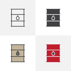 Oil barrel icon. Line, glyph and filled outline colorful version, barrel with oil drop outline and filled vector sign. Symbol, logo illustration. Different style icons set. Vector graphics