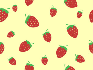 Fototapeta na wymiar Ripe red strawberries on pastel yellow background look so cute. Sweet and delicious fruit for make dessert or pastry and have high vitamin. Vector design seamless pattern in minimal wallpaper concept.