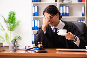 Young handsome judge working in court 