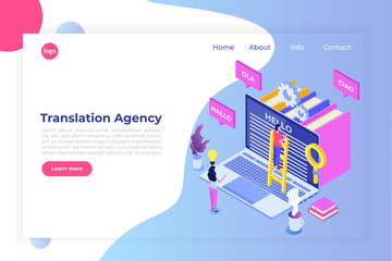  Online Translation agency isometric concept. Interpretation services. Vector illustration