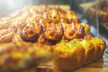 Sausage rolls at a bakery shop