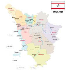 tuscany administrative and political map with flag