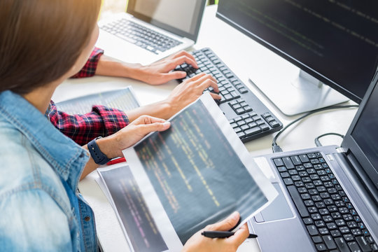 Programmer working in a software development and coding technologies. Website design.Technology concept.
